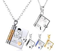 To My Love Book Necklace for Women Personalized Mini Book Necklace Engraved Name for Daughter Openable with 6 Pages of Engraved Information