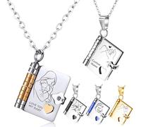 To My Love Book Necklace for Women Personalized Mini Book Necklace Engraved Name for Daughter Openable with 6 Pages of Engraved Information