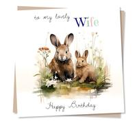 To My Lovely Wife Happy Birthday - Wife Birthday Card From Husband - Beautiful Rabbit Design - Made in UK