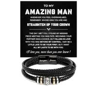 To My Man Bracelet, Husband Bracelet Gifts From Wife, Men Bracelets Gift, Braided Leather Stainless Steel Infinity Bracelets Lettering Love You Forever Jewelry Gifts For Man With Message Card & Box