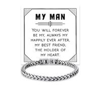 To My Man Bracelet Stainless Steel Franco Chain Bracelets Durable and Adjustable Cuban Link Bracelet inspirational gifts bracelets birthday gifts for husband boyfriend, L, no gemstone