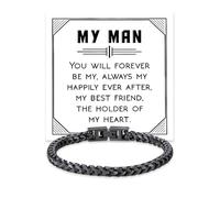 To My Man Bracelet Stainless Steel Franco Chain Bracelets Durable and Adjustable Cuban Link Bracelet inspirational gifts bracelets birthday gifts for husband boyfriend, L, no gemstone
