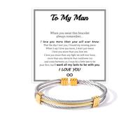 To My Man Bracelet Stainless Steel Twisted Cable Adjustable Cuff Bangle Bracelet Birthday Inspirational Gifts for Husband Boyfriend, L, 合金, no gemstone
