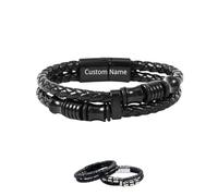 To My Man braided leather bracelet, Custom Engraved Name Mens Double Row Braided Leather Bracelets for men, Dad, Friends, Brother, Son, Grandson, Husband (Black)