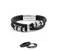 To My Man braided leather bracelet, Custom Engraved Name Mens Double Row Braided Leather Bracelets for men, Dad, Friends, Brother, Son, Grandson, Husband (Silver)