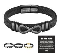 To My Man - Infinity Knot Bracelet Gift Set, Personalized Infinity Knot Leather Bracelet, Custom Engraved Picture/Text, Valentine/Christmas Men's Gift for Husband, Boyfriend