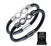 To My Man - Infinity “Love You Forever” Personalized Name Bracelet for Him, Custom Stainless Steel Dual Name Braided Leather Bracelet, Husband Jewelry Gifts for Valentine Christmas Birthday