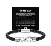 To My Man - Infinity “Love You Forever” Personalized Name Bracelet for Him, Custom Stainless Steel Leather Braided Bracelet, Infinity Jewelry Gift for Valentine Birthday Christmas