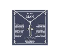 To My Man Necklace Italian for Men Silver Cross Necklace Cuban Link Chain Durable Colorfast Inspirational Birthday Gifts for Men Husband Boyfriend, Stainless Steel, No Gemstone