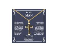 To My Man Necklace Italian for Men Silver Cross Necklace Cuban Link Chain Durable Colorfast Inspirational Birthday Gifts for Men Husband Boyfriend, Stainless Steel, No Gemstone