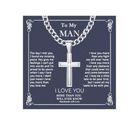 To My Man Necklace Italian Silver Cross Necklace Cuban Link Chain Durable Colorfast Inspirational Birthday Gifts for Men, Stainless Steel, No Gemstone