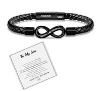 To My Man, Personalized Double Name Infinity Leather Bracelet, Mens Personalized Custom Bracelets, Stainless Braided Engraved Name Bracelet for Men, for Dad, Grandad, Husband (To my son)