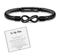 To My Man, Personalized Double Name Infinity Leather Bracelet, Mens Personalized Custom Bracelets, Stainless Braided Engraved Name Bracelet for Men, for Dad, Grandad, Husband (To my man)