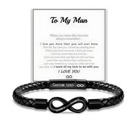 To My Man, Personalized Dual Name Infinity Leather Bracelet, Custom Name Stainless Steel Clasp Braided Bracelets, Gifts for Boyfriend
