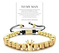 To My Man - Straighten Your Crown Bracelet Gift Set, To My Man Bracelet Adjustable Bead Stainless steel Crown Bracelets Boyfriend Anniversary Birthday Christmas Fathers Gifts for Men, Adjustable