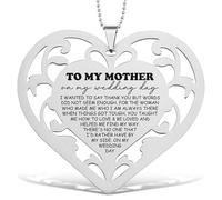 to My Mother on My Wedding Day Heart Ornament, Stainless Steel Engraved Hanging Decoration, Gift from Bride or Groom to Mom, Sentimental Keepsake for Wedding, Birthday, Christmas, Home Décor - FGC417