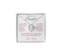 To My Precious Daughter Heart Pendant Necklace for Women Silver Cubic Zirconia Adjustable Pendant Personalized Birthday Gift Jewelry, Extra Large, Metal, No Gemstone