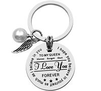 To My Queen Keychain Couple Gifts for Her Women Birthday Keyring Gifts for Wife Girlfriend Lover Wedding Jewelry Anniversary Valentines Day Gifts Presents, Silver, Medium