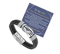 To My Son Bracelet(19cm), Small Braided Leather Bracelet Gift for Son From Mum