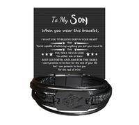To My Son Bracelet from Dad Mom Braided Bracelets Black Leather Bracelet Gifts for Men Birthday Inspirational Gifts for Son, L, 皮革, no gemstone