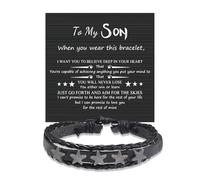 To My Son Bracelet from Dad Mom Braided Bracelets Black Leather Bracelet Gifts for Men Jewelry Birthday Inspirational Gifts for Son, L, no gemstone