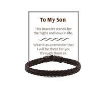 To My Son Bracelet from Dad Mom Braided Bracelets Leather Bracelet for Men Birthday Inspirational Gifts for Son, L, no gemstone