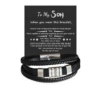 To My Son Bracelet from Dad Mom Braided Bracelets Leather Bracelet Gifts for Men Jewelry Birthday Inspirational Gifts for Son, L, 皮革, no gemstone
