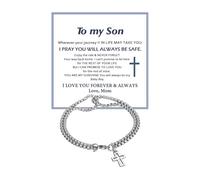 To My Son Bracelet from Dad Mom Cross Bracelet Christian Jesus Bracelets Gifts for Men Birthday Inspirational Gifts for Son, L, 合金, no gemstone