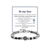 To My Son Bracelet from Dad Mom Cross Bracelet Mens Beaded Bracelets Jewelry Gifts for Son Inspirational Birthday Gifts for Men, L, no gemstone
