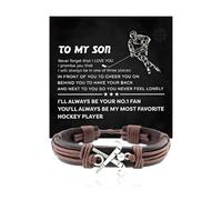 To My Son Bracelet from Dad Mom Leather Bracelet Braided Bracelets Gifts for Son Inspirational Birthday Gifts for Men, L, 皮革, no gemstone