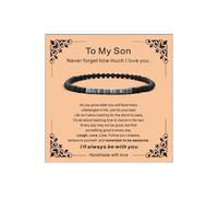To My Son Bracelet from Dad Mom Mens Beaded Bracelets Black Bracelet Gifts for Son Inspirational Birthday Gifts for Men, L, no gemstone