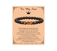 To My Son Bracelet from Dad Mom Mens Beaded Bracelets Tiger Eye Bracelet Men Gifts for Son Inspirational Birthday Gifts for Men, L, no gemstone