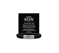 To My Son Bracelet from Mom, A Simple Reminder You’ve Got This Love You Forever Chunky Braided Black Leather Stainless Steel Mens Cuff with Message Card Birthday Motivational Meaningful Gift Jewelry