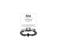To My Son Bracelet From Mom Adjustable Black Cross Bead Bracelet Punk Trendy Mens Jewelry Christmas Birthday Gifts for Son, L, 皮革, no gemstone
