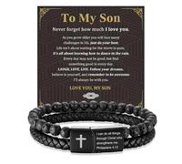 To My Son Bracelet From Mom Black Cross Stainless Steel Leather Bracelet Punk Trendy Mens Jewelry inspirational Birthday Gifts for Son, L, no gemstone