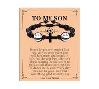 To My Son Bracelet From Mom Dad Adjustable Handmade Black Bead and Cross Baseball Bracelet Inspirational Christmas Birthday Gifts for Men, L, 合金, no gemstone