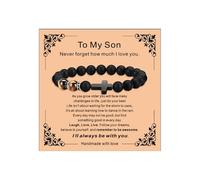 To My Son Bracelet From Mom Dad Adjustable Handmade Black Bead and Cross Obsidian Bracelet Inspirational Christmas Birthday Gifts for Men, L, 黑曜石, no gemstone