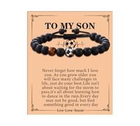 To My Son Bracelet From Mom Dad Adjustable Handmade Black Bead and Cross Soccer Bracelet Inspirational Christmas Birthday Gifts for Men, L, no gemstone