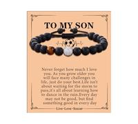 To My Son Bracelet From Mom Dad Adjustable Handmade Black Bead and Cross Soccer Bracelet Inspirational Christmas Birthday Gifts for Men, L, 合金, no gemstone