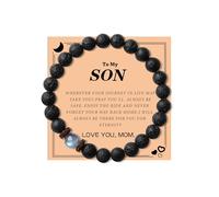 To My Son Bracelet From Mom Dad Beaded Hematite Adjustable Bracelet Birthday Inspirational Special Occasions Gifts for Son, L, 合金, no gemstone