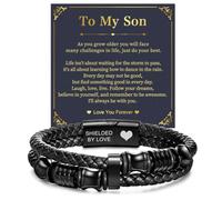 To My Son Bracelet from Mom Dad, Double-Row Braided Leather Bracelet | Engraved Stainless Steel Clasp, Inspirational Cuff Jewelry Gifts for Son, Birthday Christmas Gift with Message Card