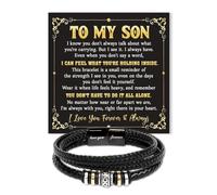 To My Son Bracelet from Mom Dad Never Forget I Love You Forever Never Alone Inspirational Message Jewelry Gift Birthday Christmas Graduation Men Leather Cross Christian Faith Keepsake Wristband