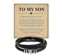 To My Son Bracelet from Mom Dad Never Forget I Love You Forever Never Alone Inspirational Message Jewelry Gift Birthday Christmas Graduation Men Leather Cross Christian Faith Keepsake Wristband
