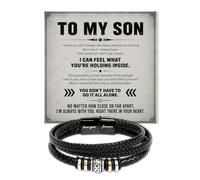 To My Son Bracelet from Mom Dad Never Forget I Love You Forever Never Alone Inspirational Message Jewelry Gift Birthday Christmas Graduation Men Leather Cross Christian Faith Keepsake Wristband
