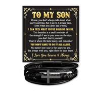 To My Son Bracelet from Mom Dad Never Forget I Love You Forever Never Alone Inspirational Message Jewelry Gift Birthday Christmas Graduation Men Leather Cross Christian Faith Keepsake Wristband