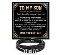 To My Son Bracelet from Mom Dad Never Forget I Love You Forever Never Alone Proud Inspirational Message Jewelry Gift Birthday Christmas Graduation Men Leather Cross Christian Faith Keepsake Wristband