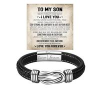 To My Son Bracelet From Mom, Infinity Knot Love You Forever Linked Together Stainless Steel Handmade Leather Cuff Mens Birthday Weave Gift Jewelry, 8.46 Inches, Stainless Steel Leather, no gemstone