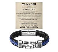 To My Son Bracelet From Mom, Infinity Knot Love You Forever Linked Together Stainless Steel Handmade Leather Cuff Mens Birthday Weave Gift Jewelry, 7.5 inches, Stainless Steel Leather, no gemstone