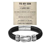 To My Son Bracelet From Mom, Infinity Knot Love You Forever Linked Together Stainless Steel Handmade Leather Cuff Mens Birthday Weave Gift Jewelry, 8.46 Inches, Stainless Steel Leather, no gemstone
