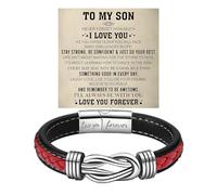 To My Son Bracelet From Mom, Infinity Knot Love You Forever Linked Together Stainless Steel Handmade Leather Cuff Mens Birthday Weave Gift Jewelry, 7.5 inches, Stainless Steel Leather, no gemstone